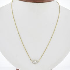 NEW 14K Gold Marquise Diamond w/ Halo Eye Pendant & Adjustable Chain Necklace