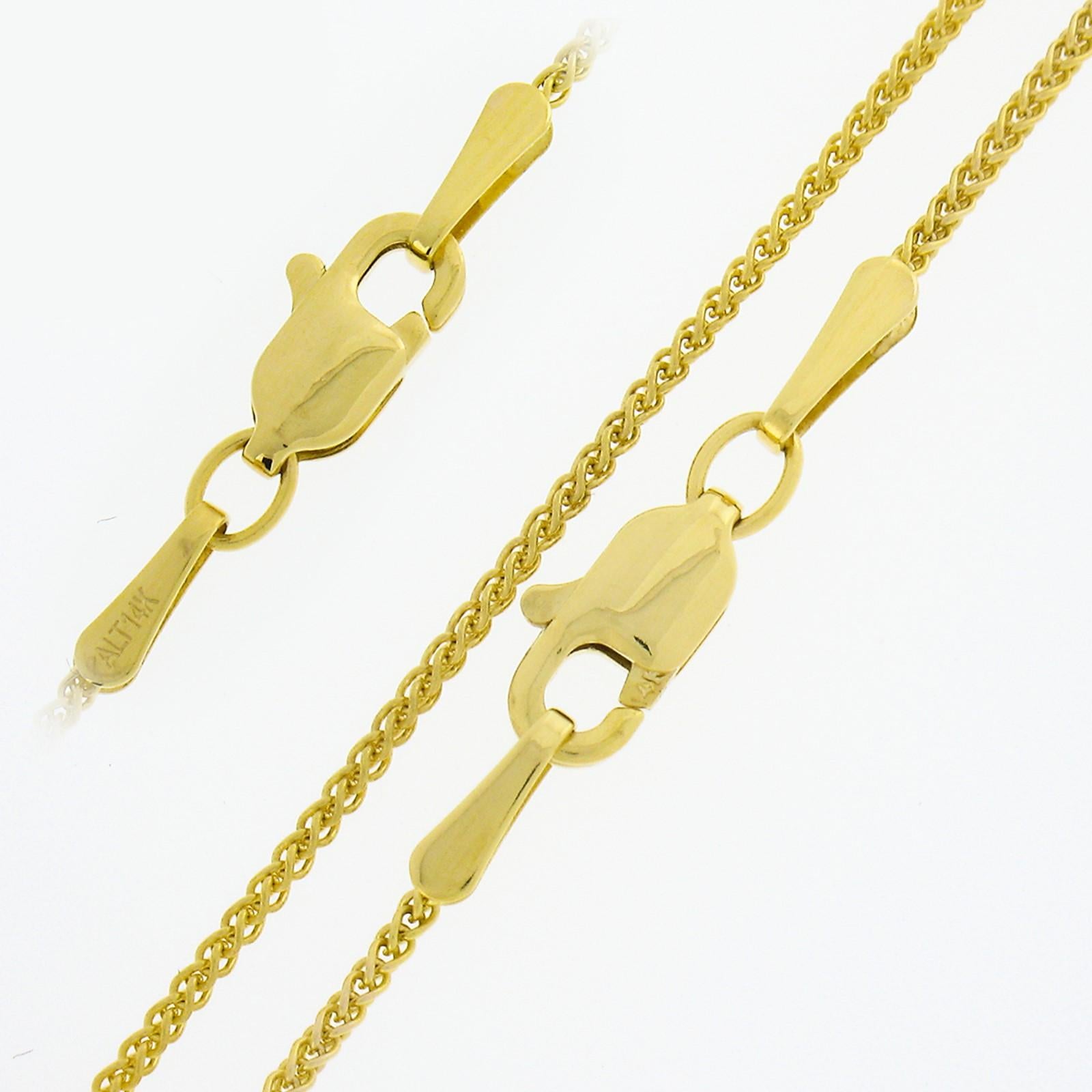New 14k Gold SSEF Pear Teardrop Emerald Solitaire & Diamond Halo Pendant & Chain For Sale 2