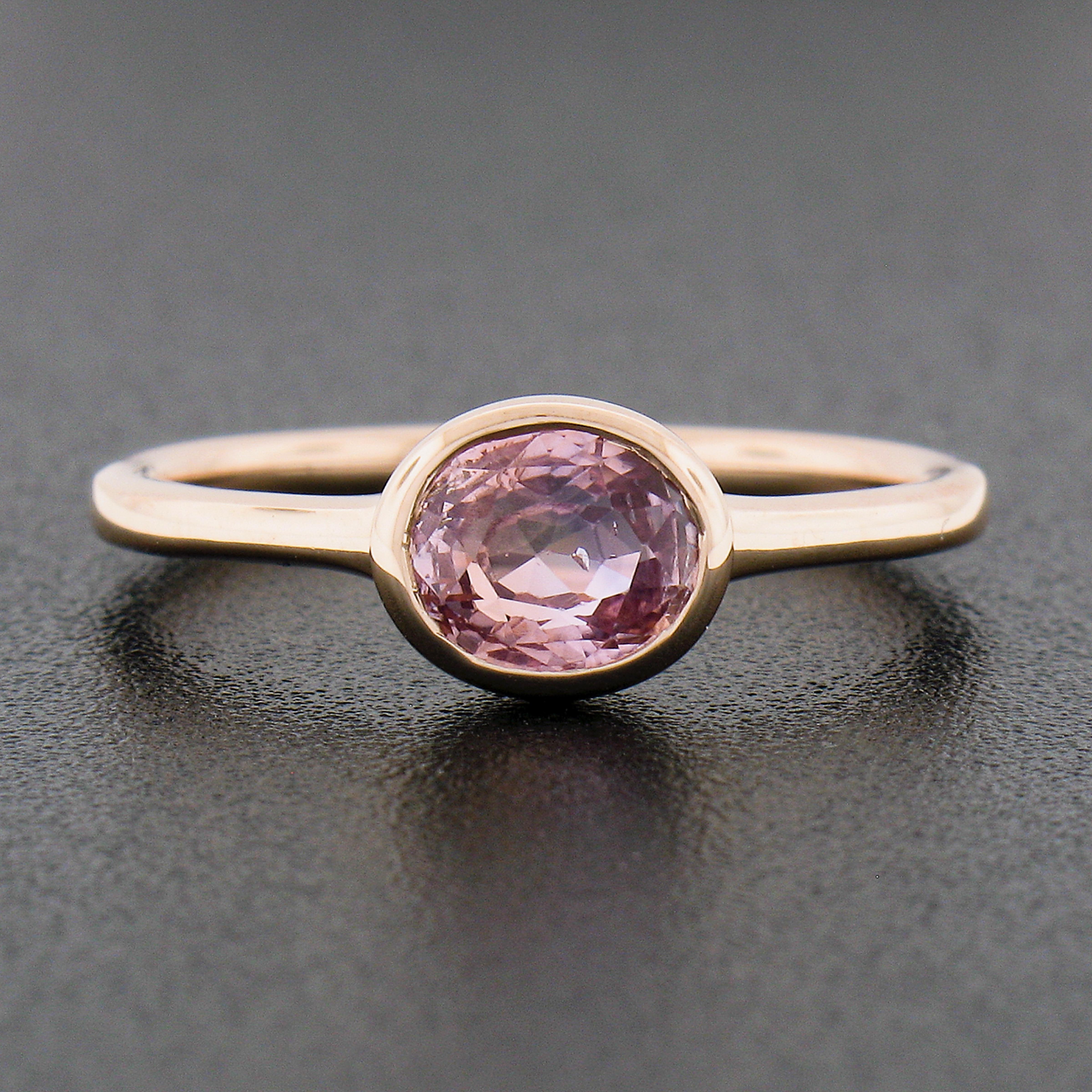 Oval Cut New 14k Rose Gold 1.01ct Oval Gia No Heat Pink Sapphire Bezel Set Solitaire Ring For Sale