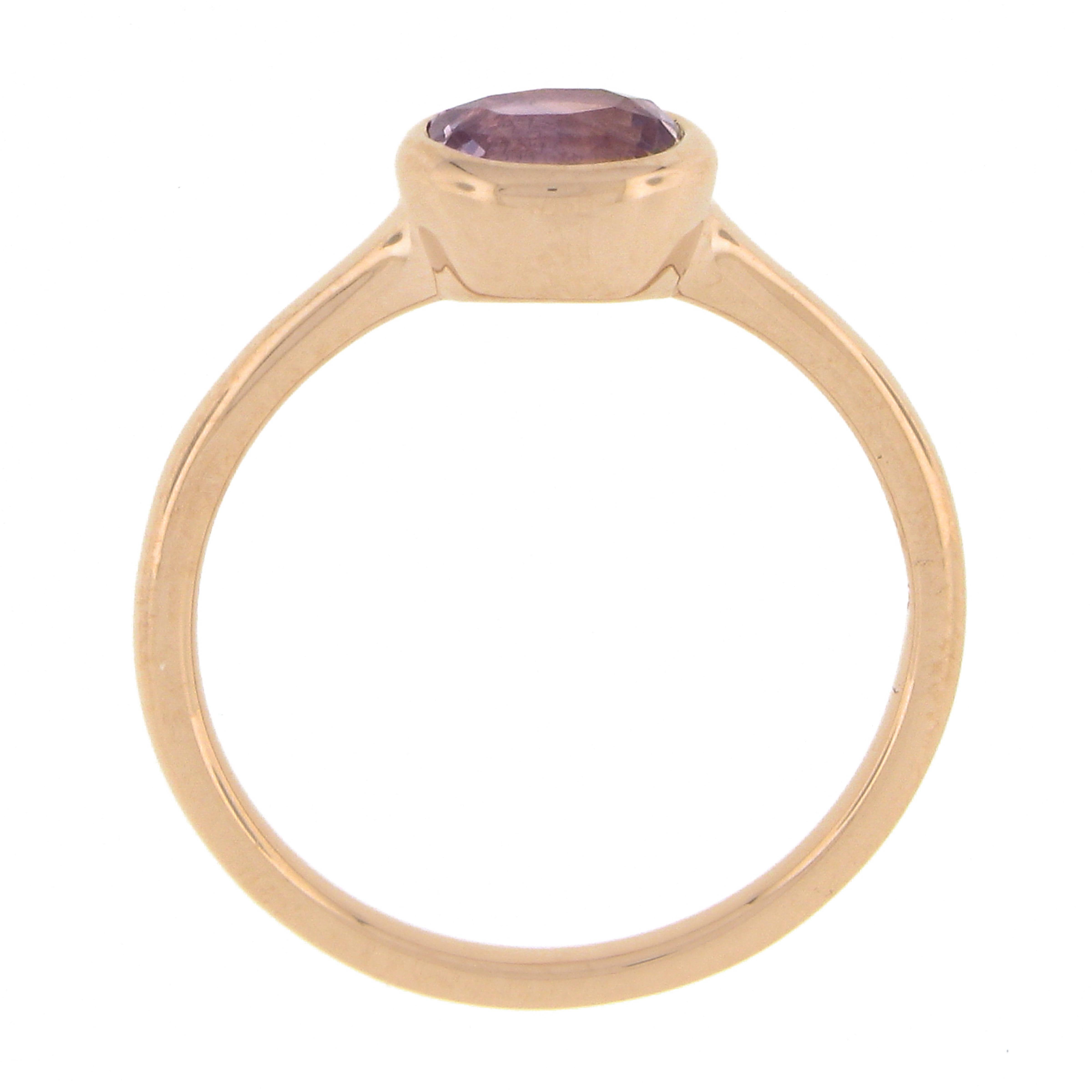 New 14k Rose Gold 1.01ct Oval Gia No Heat Pink Sapphire Bezel Set Solitaire Ring For Sale 3