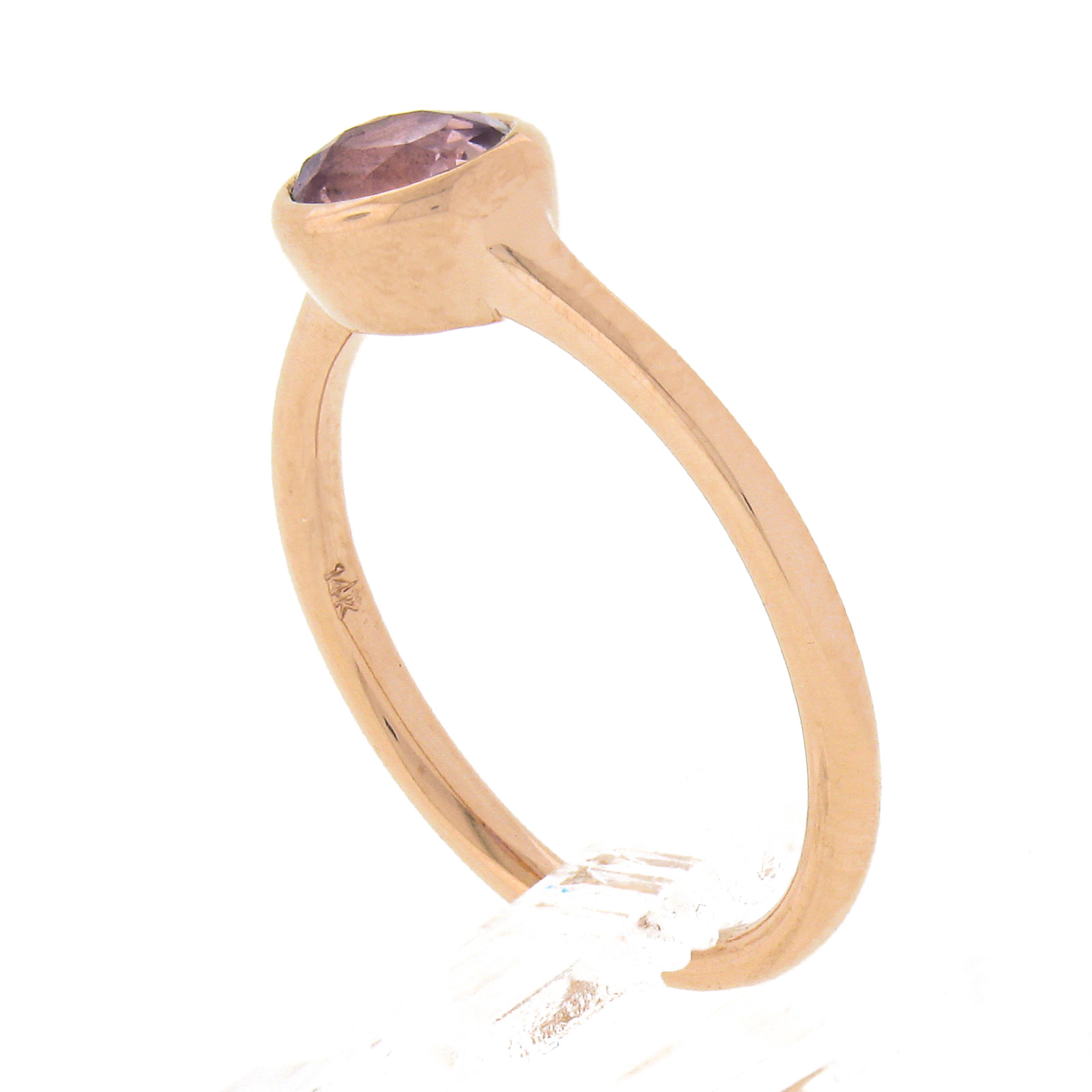 New 14k Rose Gold 1.01ct Oval Gia No Heat Pink Sapphire Bezel Set Solitaire Ring For Sale 4