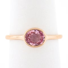 NEW 14k Rose Gold 1.29ctw GIA Oval Orangy Pink Sapphire Bezel Solitaire Ring