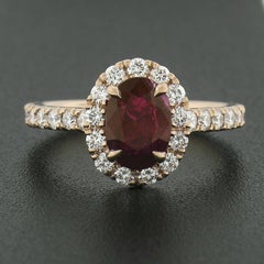 New 14k Rose Gold 3.28ct GIA Oval Burma Ruby w/ Diamond Halo Engagement Ring