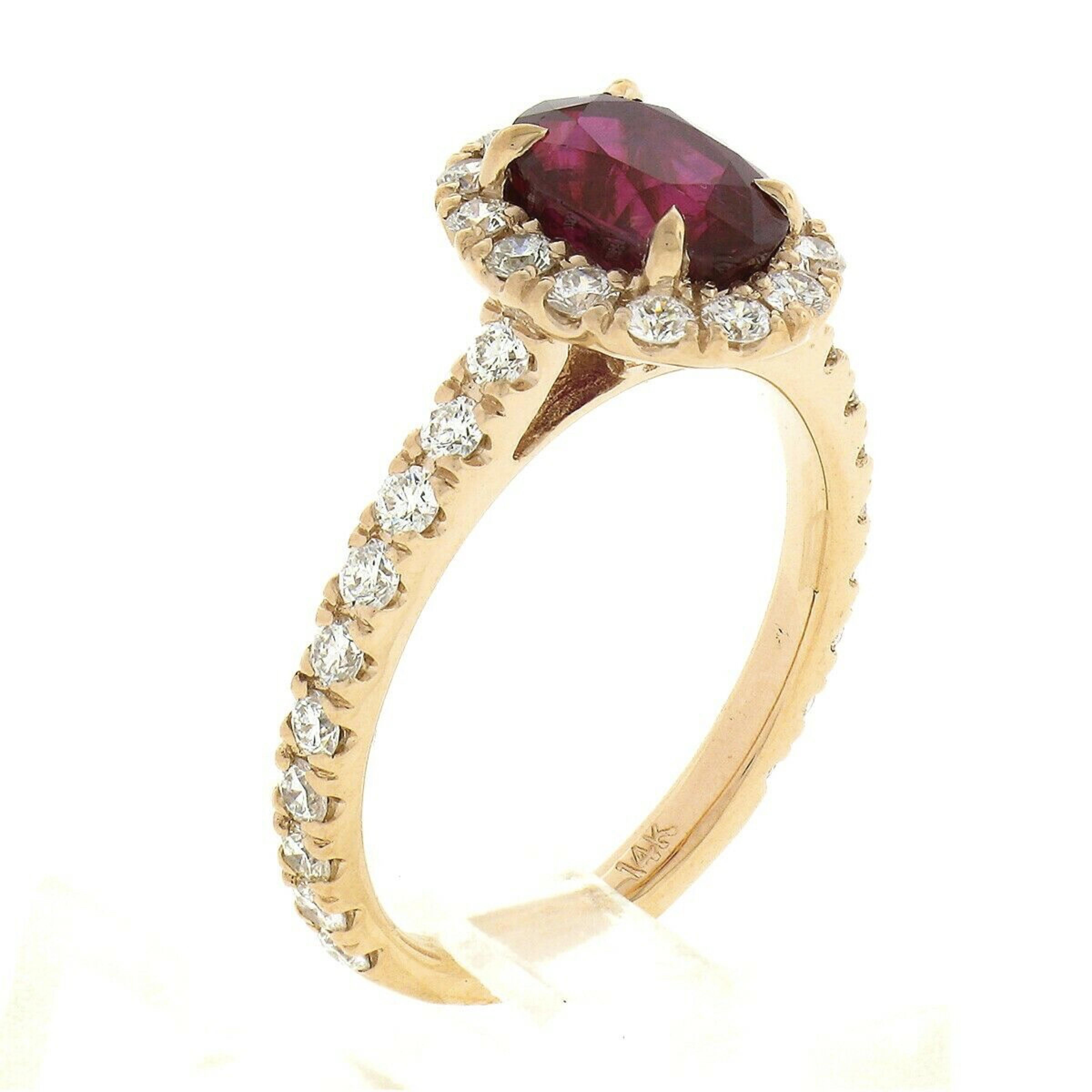 New 14k Rose Gold 3.28ct GIA Oval Burma Ruby w/ Diamond Halo Engagement Ring For Sale 3