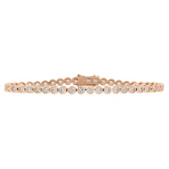 Neu 14K Roségold 7" 2,91ctw Diamant-Gliederarmband mit runder Lünette und Diamant-Gliederarmband