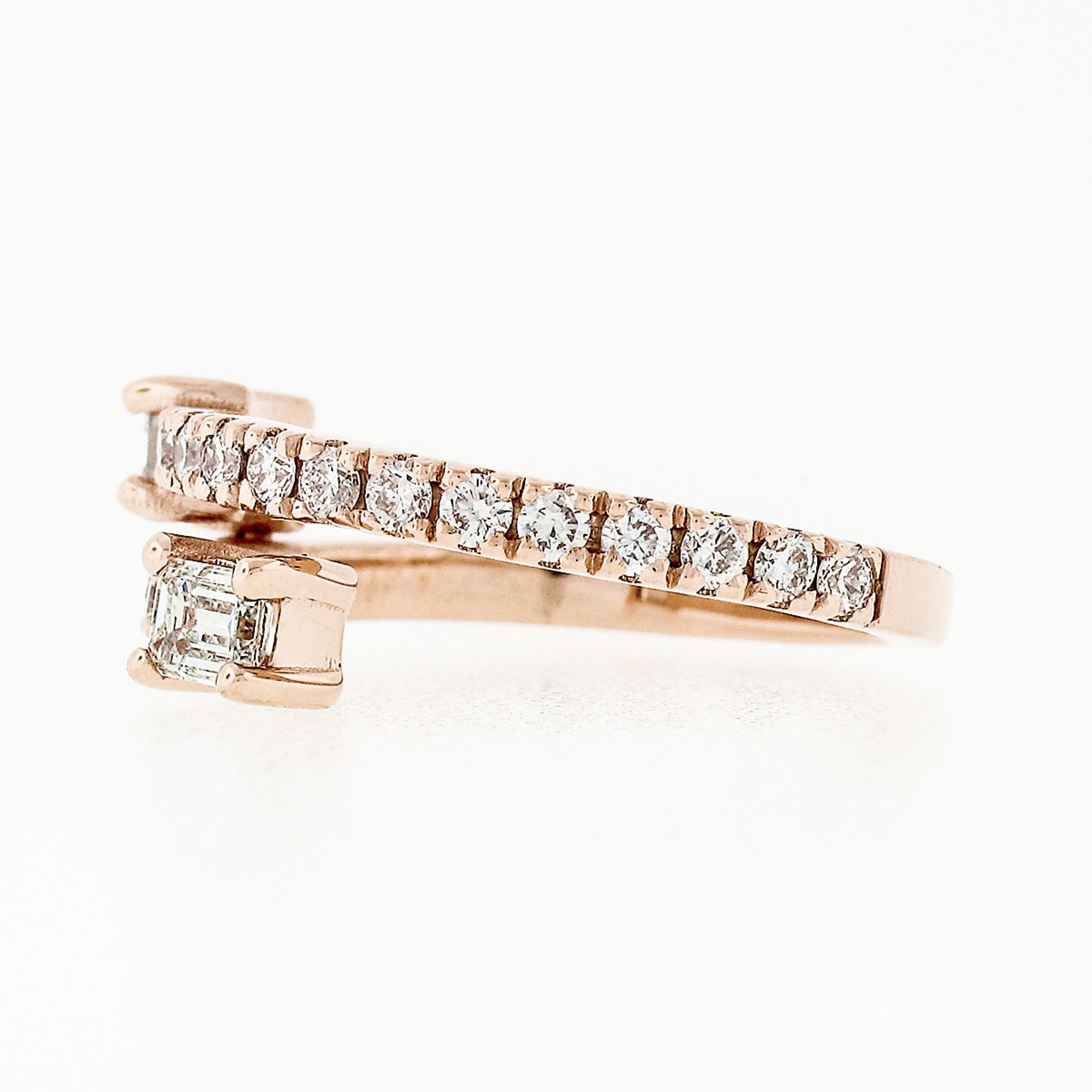 Neuer 14k Roségold Smaragdschliff & runder Diamant Moi et Toi Bypass-Ring 2