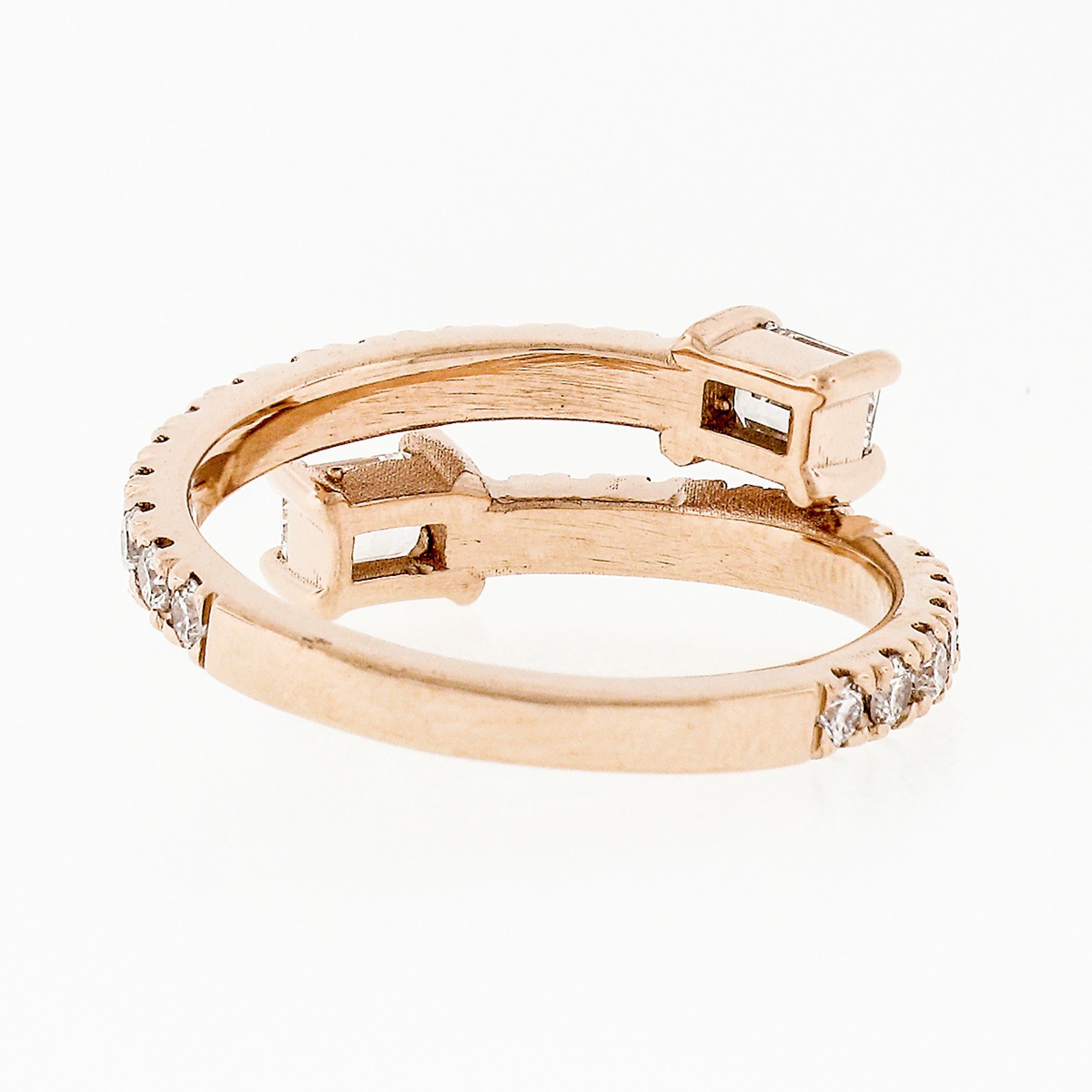 Neuer 14k Roségold Smaragdschliff & runder Diamant Moi et Toi Bypass-Ring 3