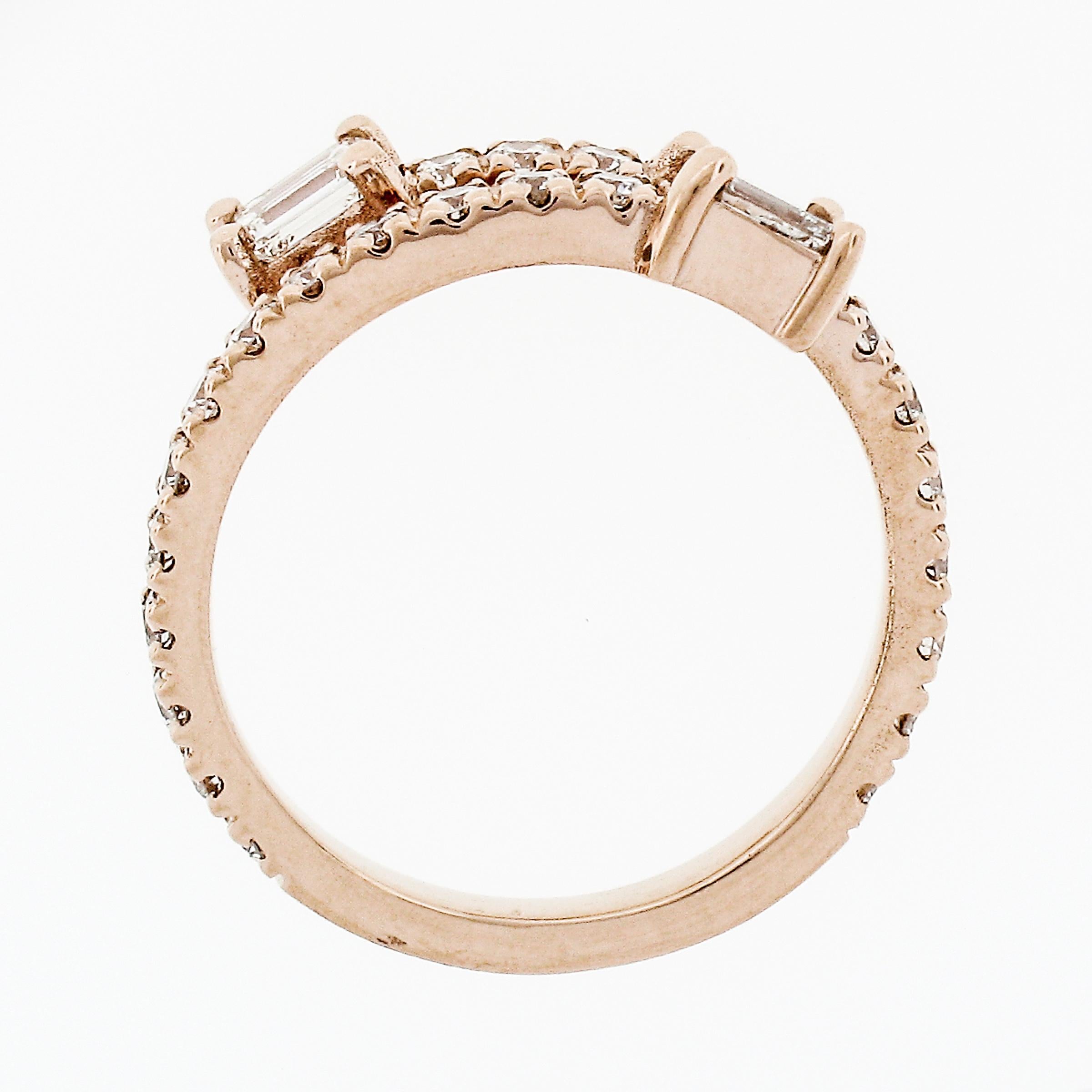 Neuer 14k Roségold Smaragdschliff & runder Diamant Moi et Toi Bypass-Ring 4