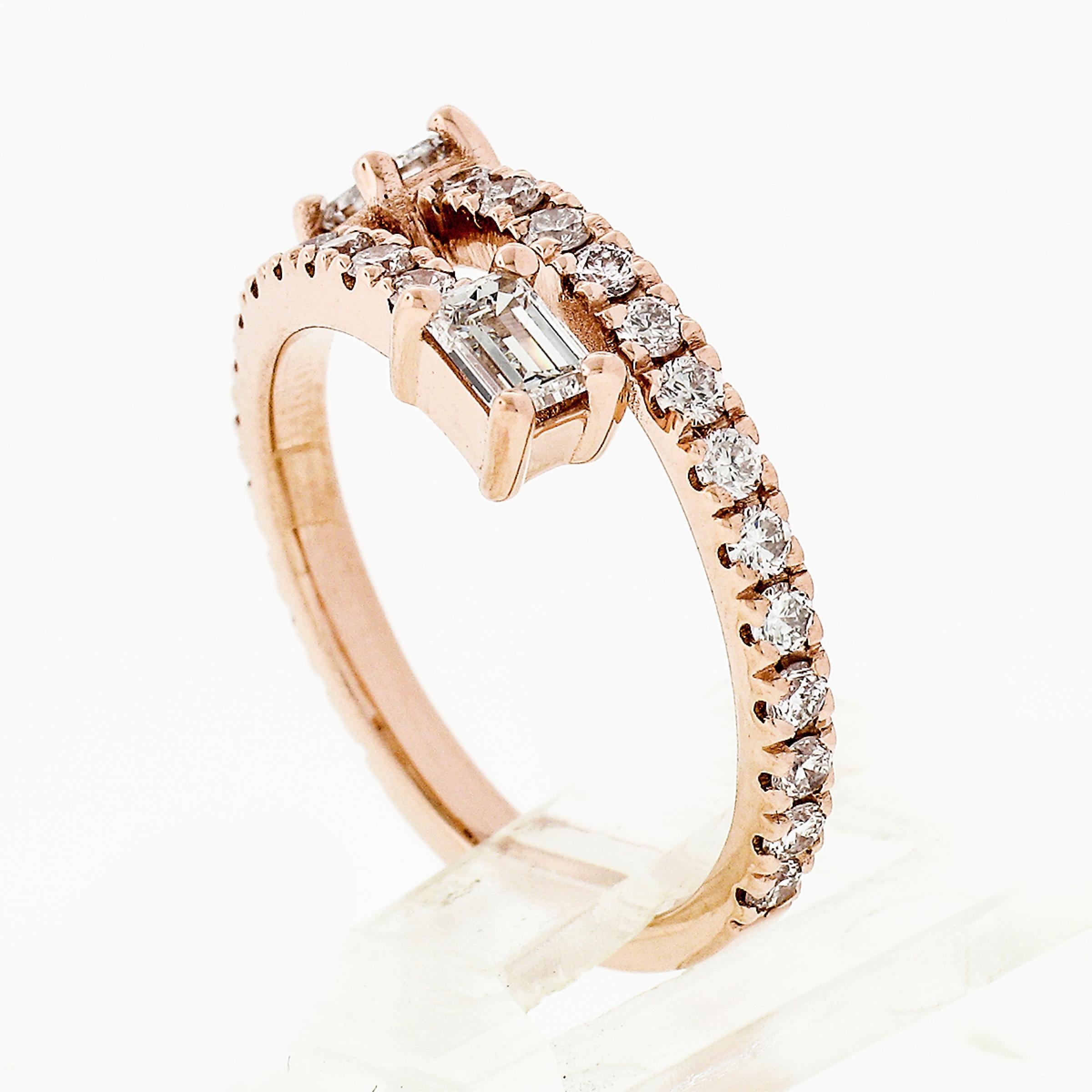Neuer 14k Roségold Smaragdschliff & runder Diamant Moi et Toi Bypass-Ring 5