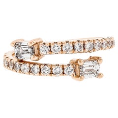Neuer 14k Roségold Smaragdschliff & runder Diamant Moi et Toi Bypass-Ring