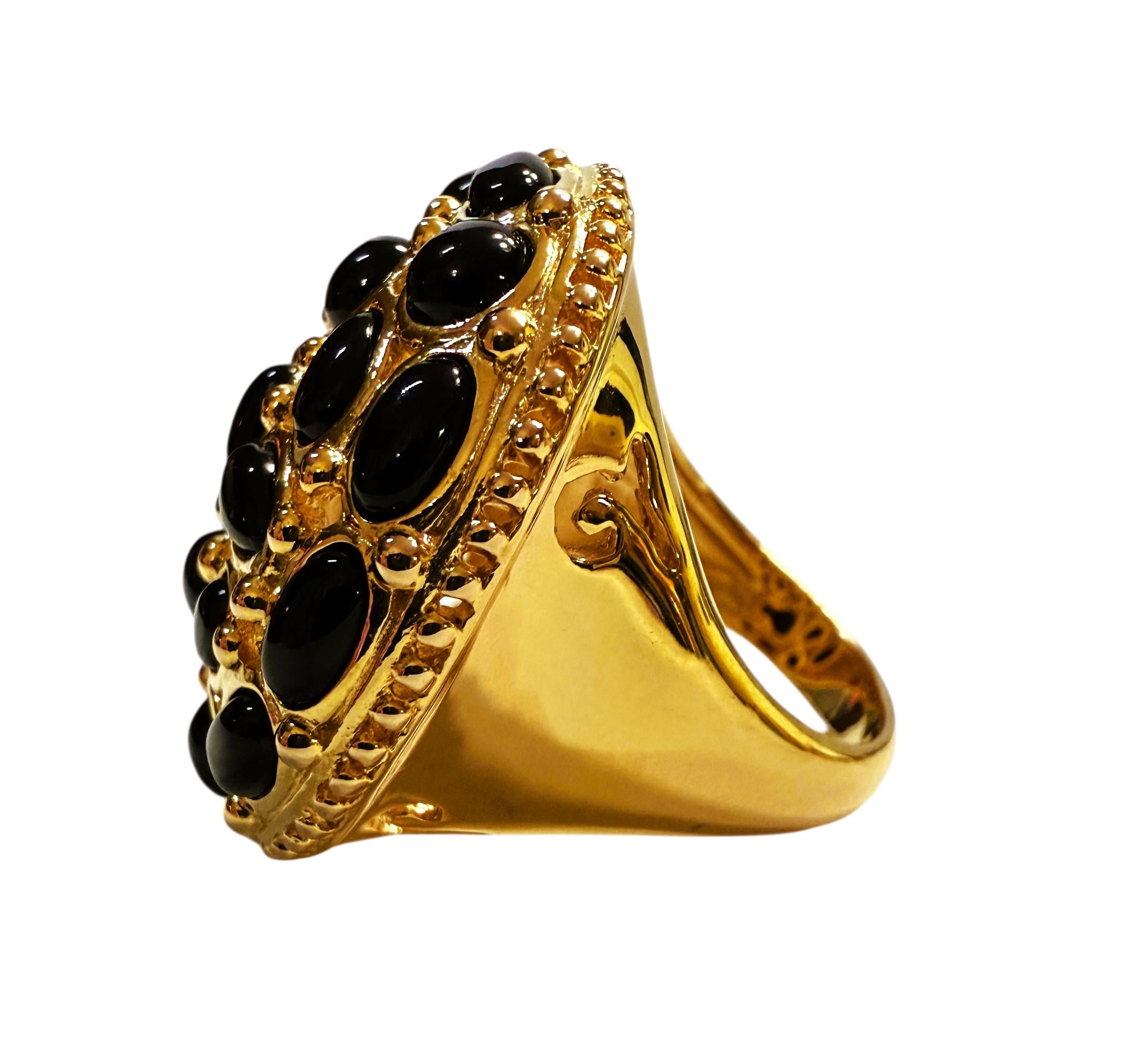 Modernist New 14k Rose Gold Over Sterling Silver Black Onyx Statement Ring Size 7 For Sale