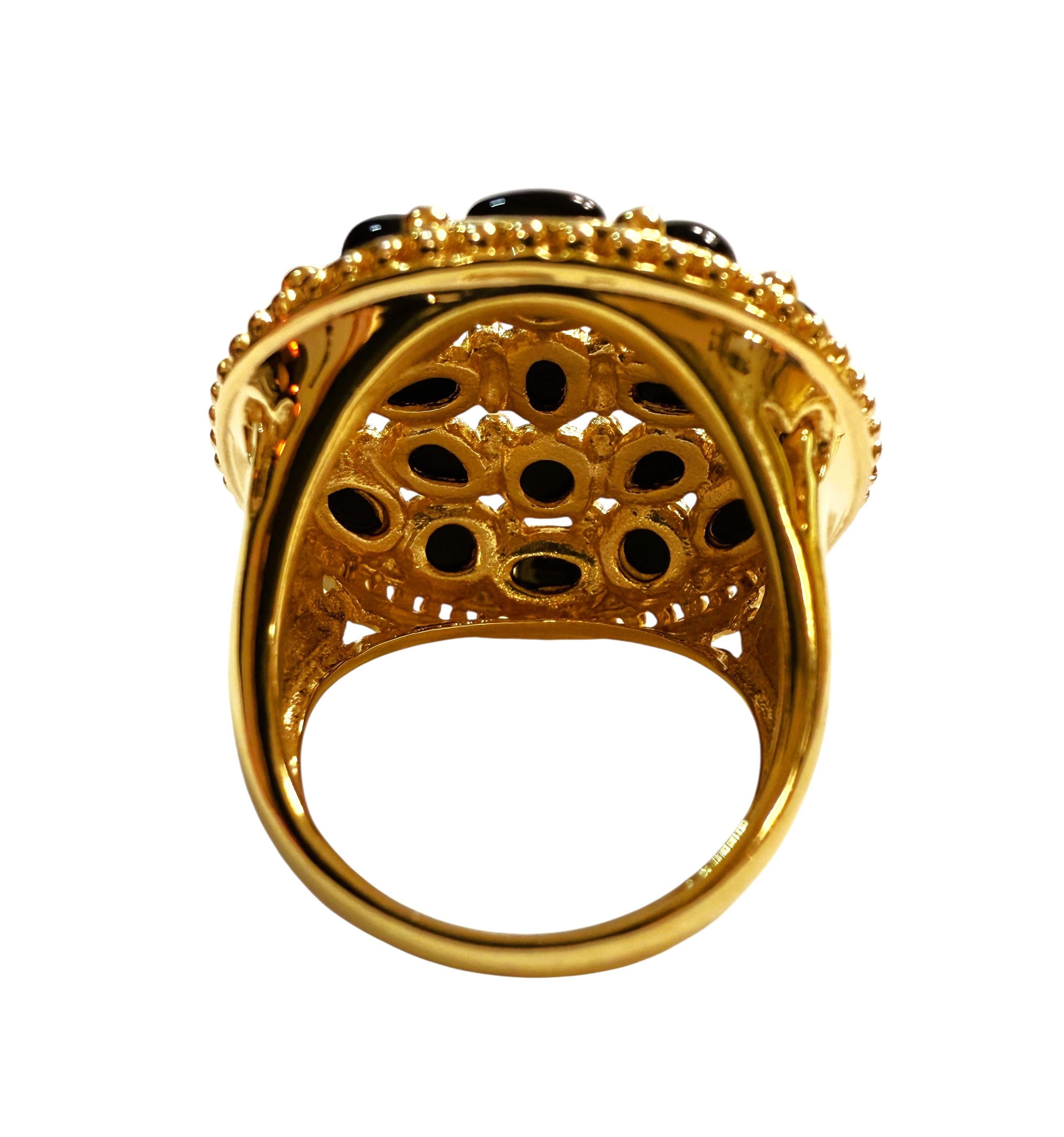 Pear Cut New 14k Rose Gold Over Sterling Silver Black Onyx Statement Ring Size 7 For Sale