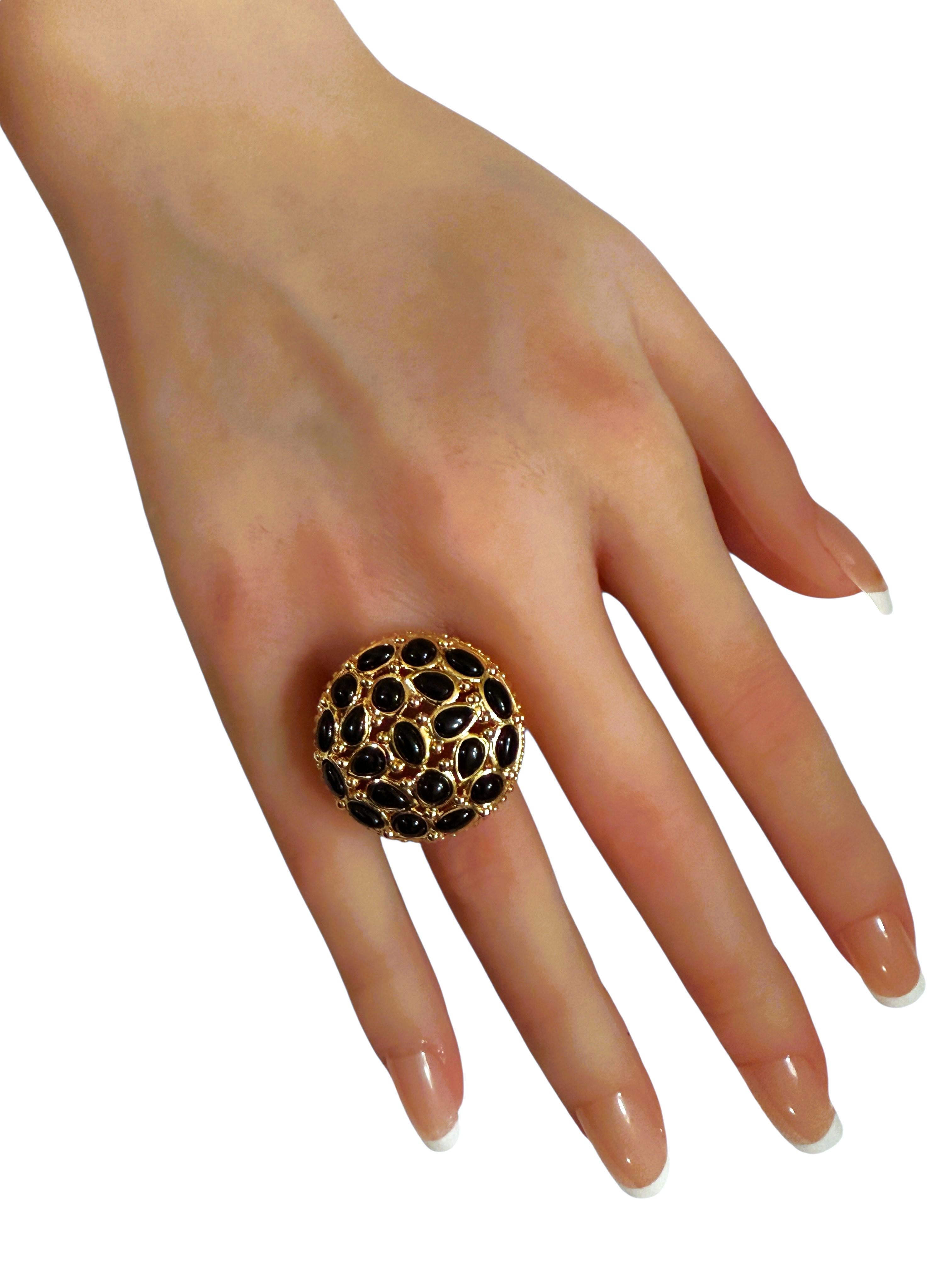 Women's New 14k Rose Gold Over Sterling Silver Black Onyx Statement Ring Size 7 For Sale