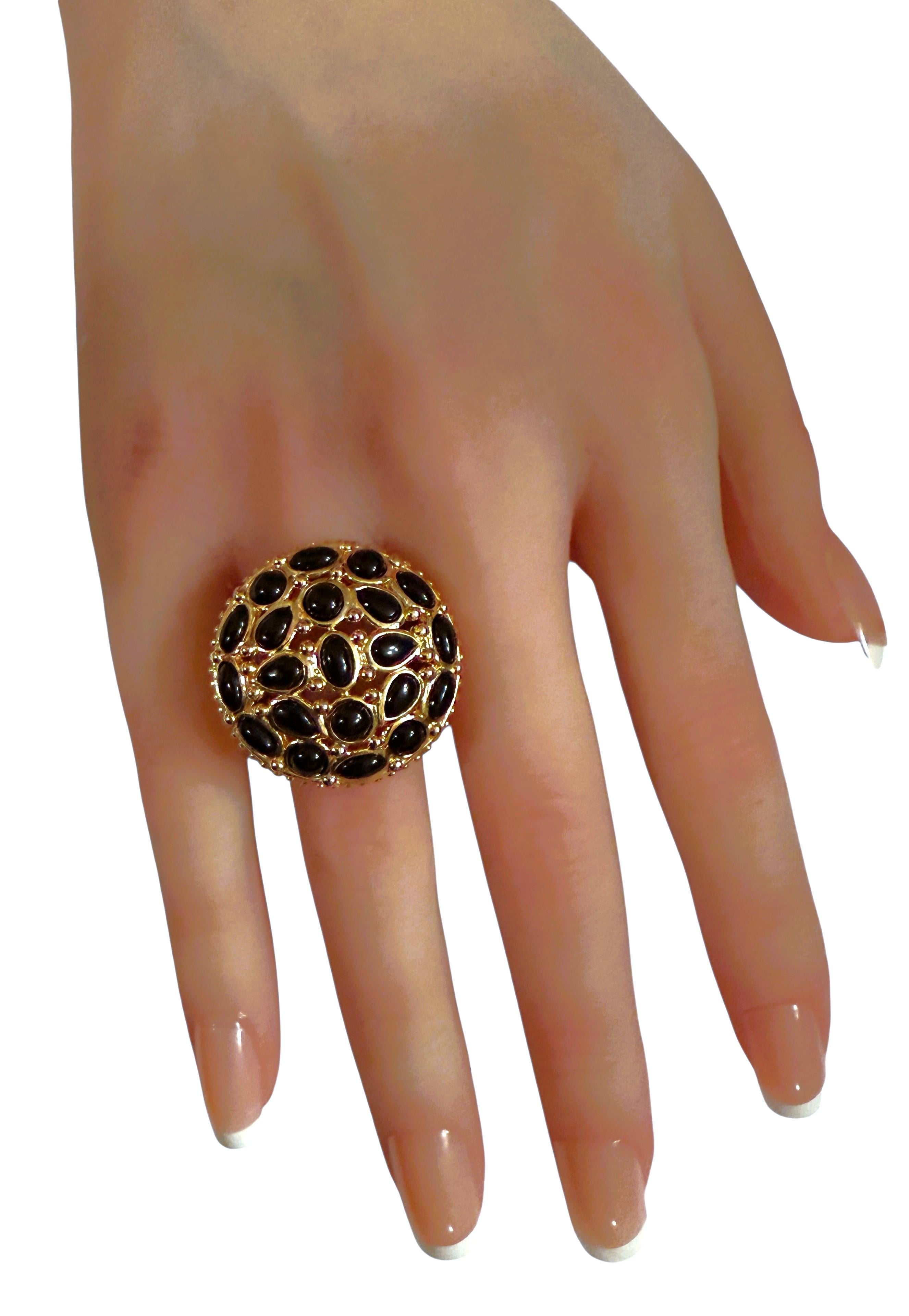 New 14k Rose Gold Over Sterling Silver Black Onyx Statement Ring Size 7 For Sale 1