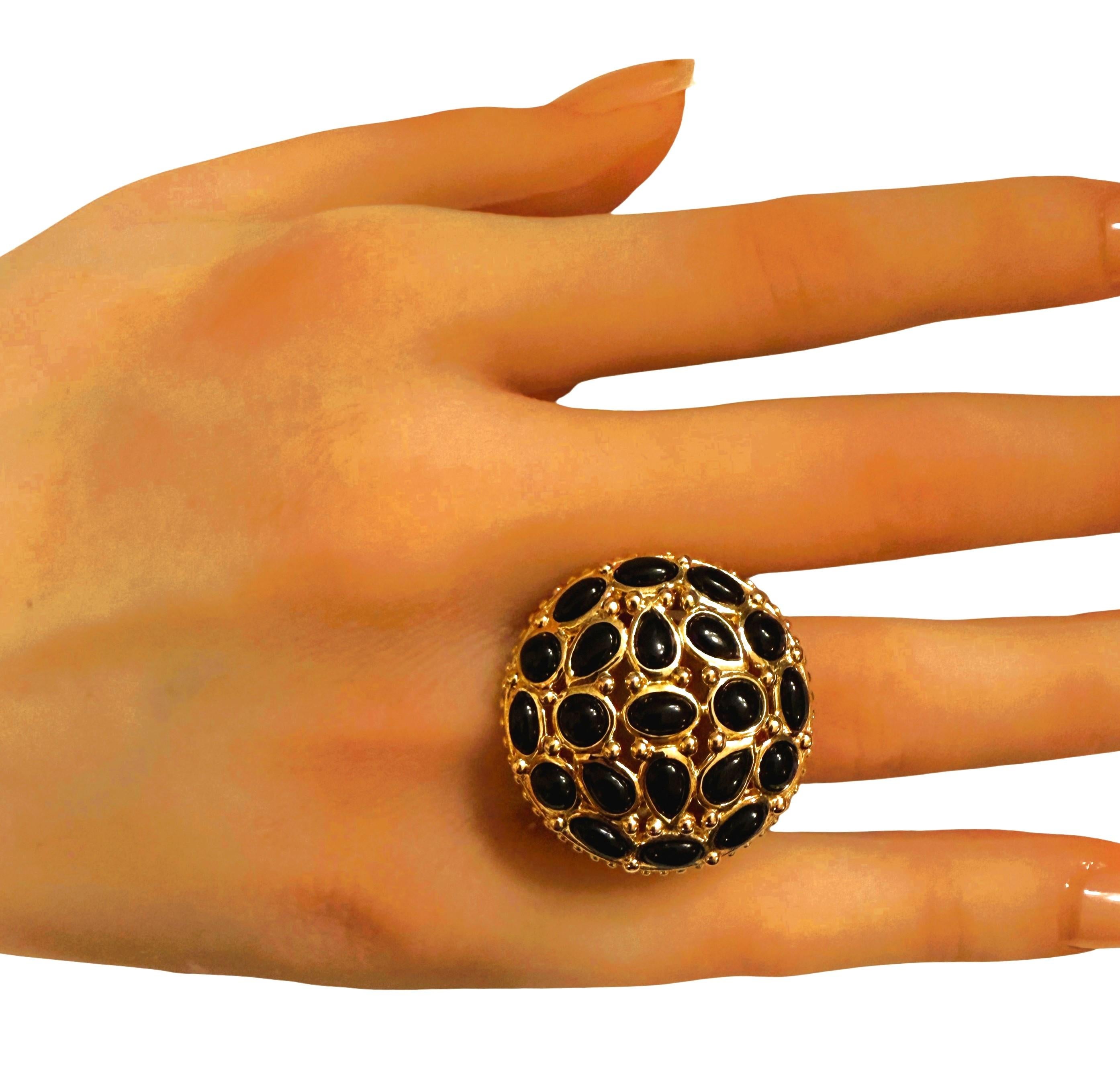 New 14k Rose Gold Over Sterling Silver Black Onyx Statement Ring Size 7 For Sale 2