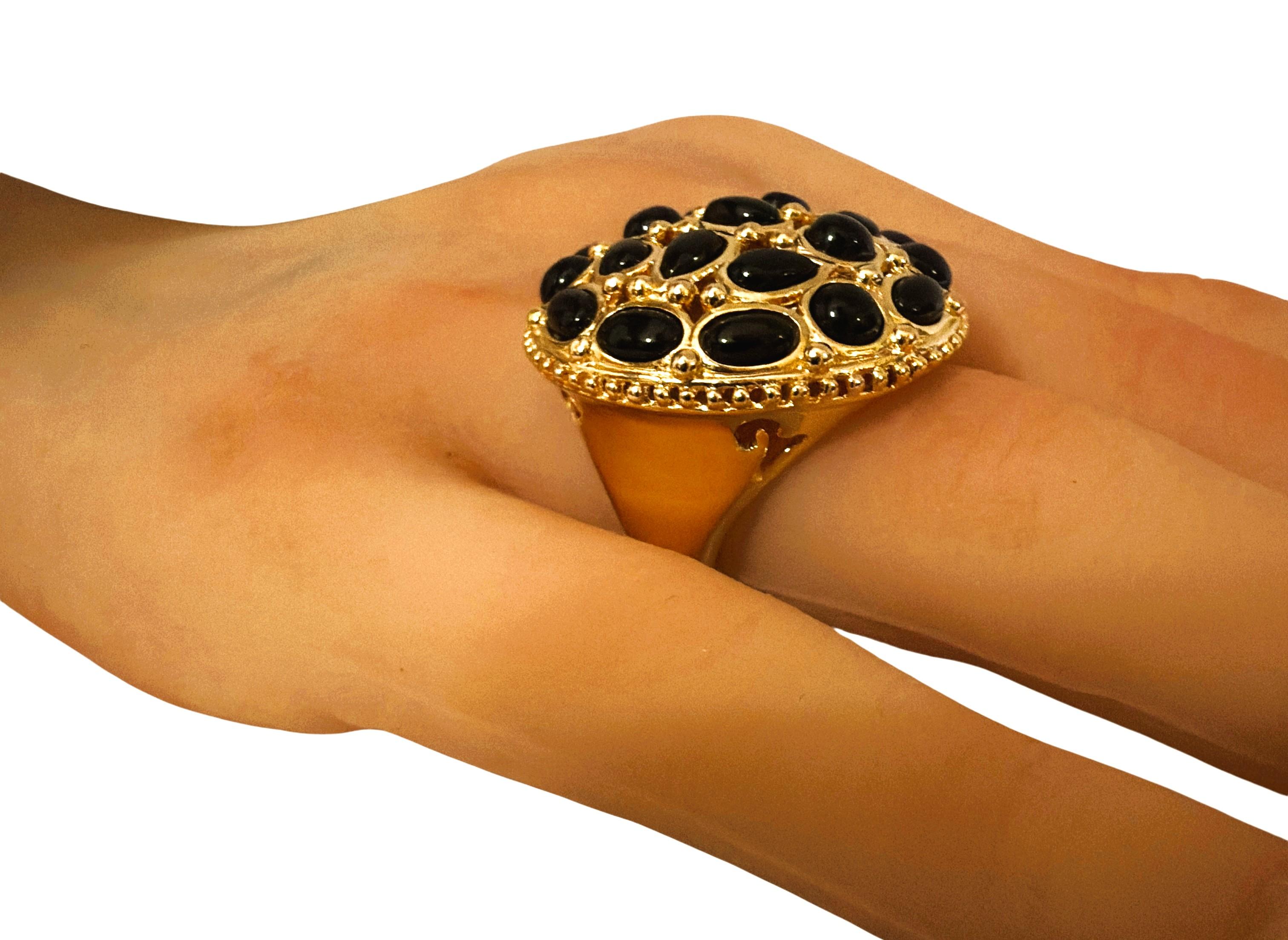 New 14k Rose Gold Over Sterling Silver Black Onyx Statement Ring Size 7 For Sale 3
