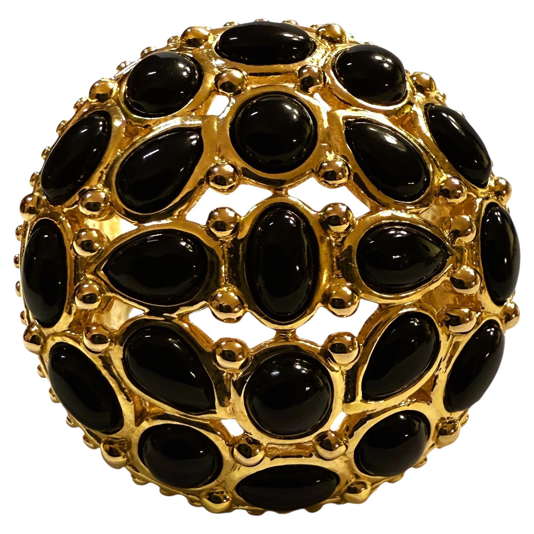 New 14k Rose Gold Over Sterling Silver Black Onyx Statement Ring Size 7 For Sale