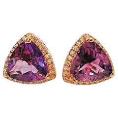 New 14K Rose Gold Plated Sterling Unheated Trillion Cut Amethyst Earrings