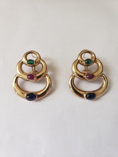 NEW 14K Solid Yellow Gold Natural Sapphire, Ruby and Emerald Earrings