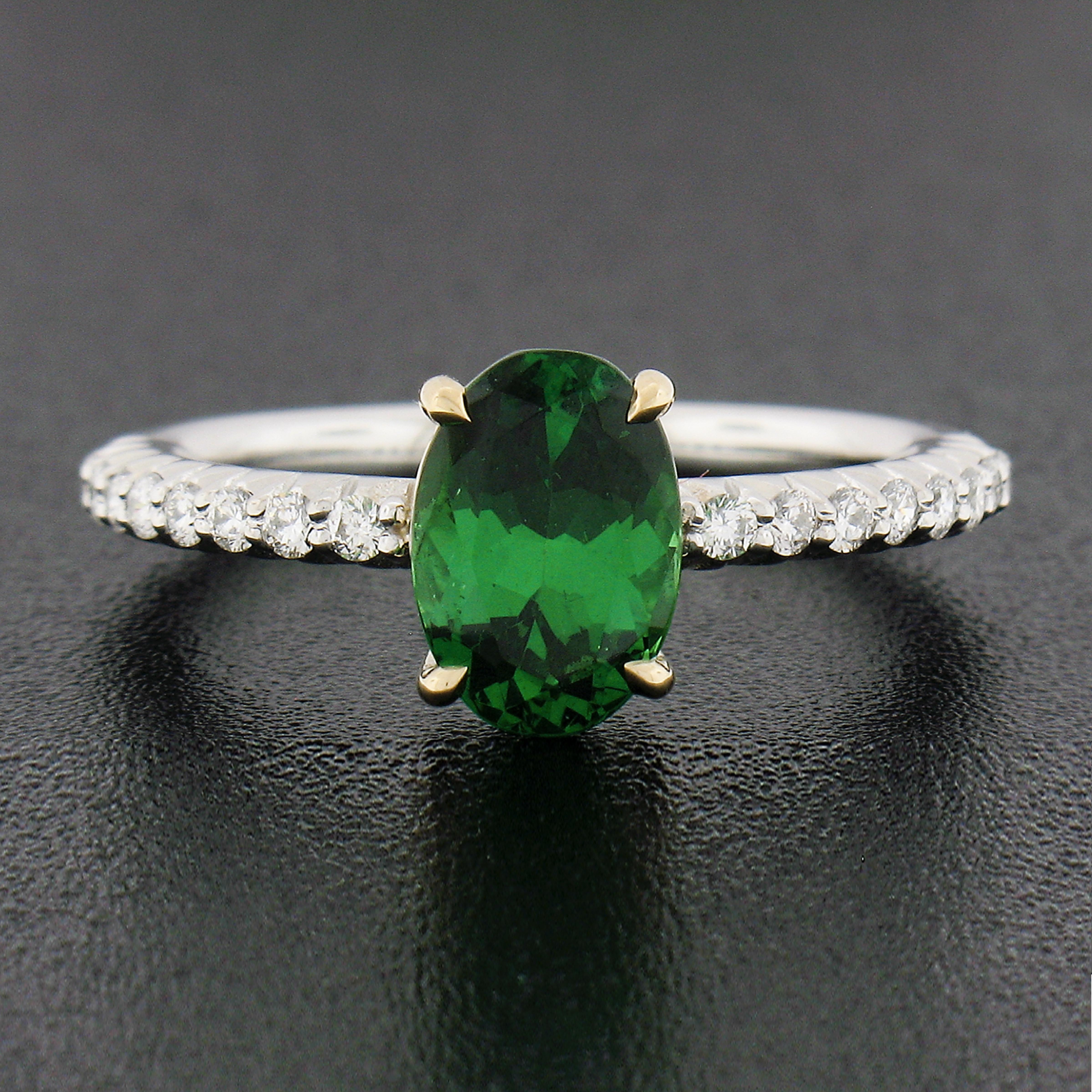Oval Cut New 14k TT Gold 2.07ctw Gia Oval Tsavorite Solitaire & Diamond Engagement Ring For Sale