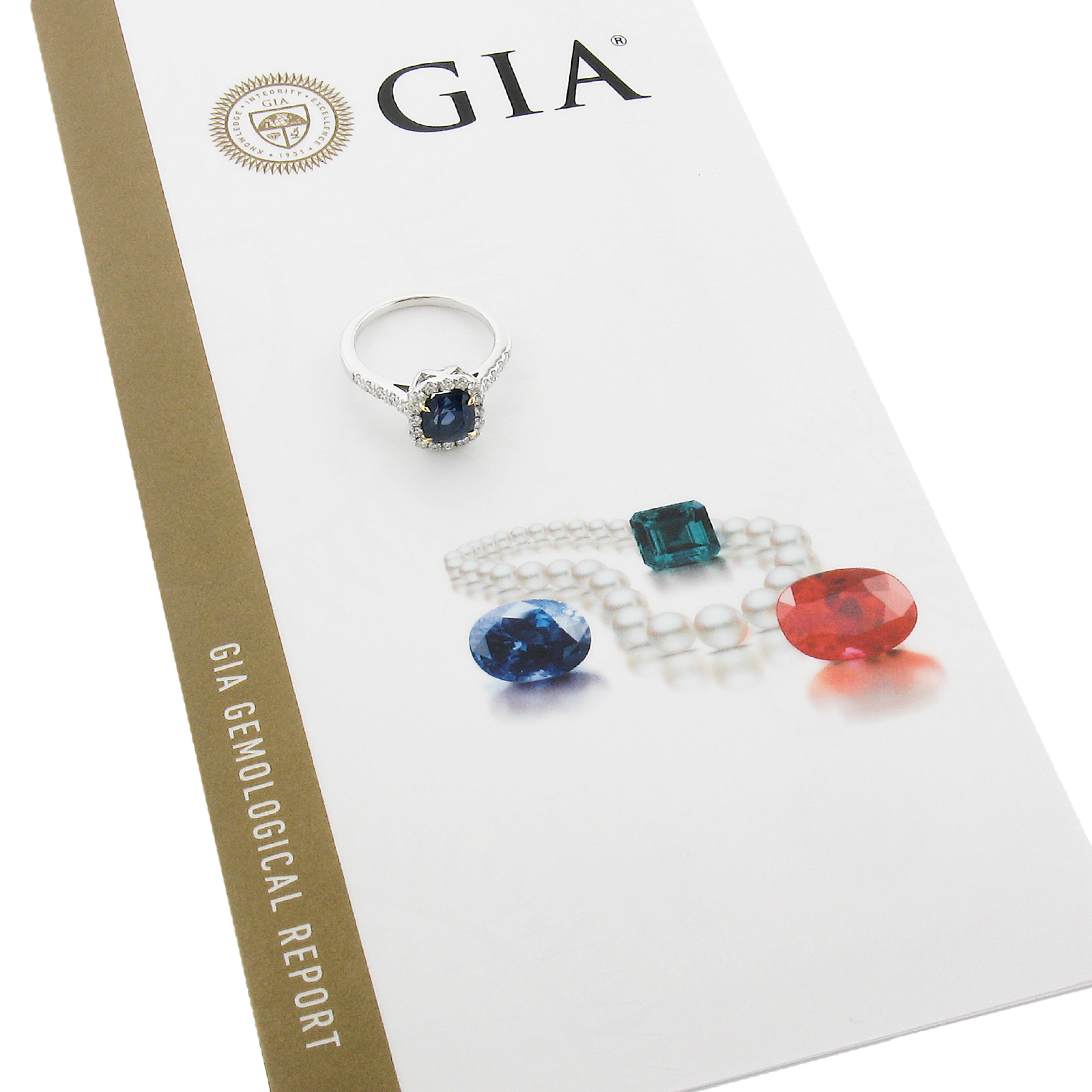 New 14k Tt Gold 2.47ctw Gia No Heat Blue Sapphire & Diamond Engagement Ring For Sale 5