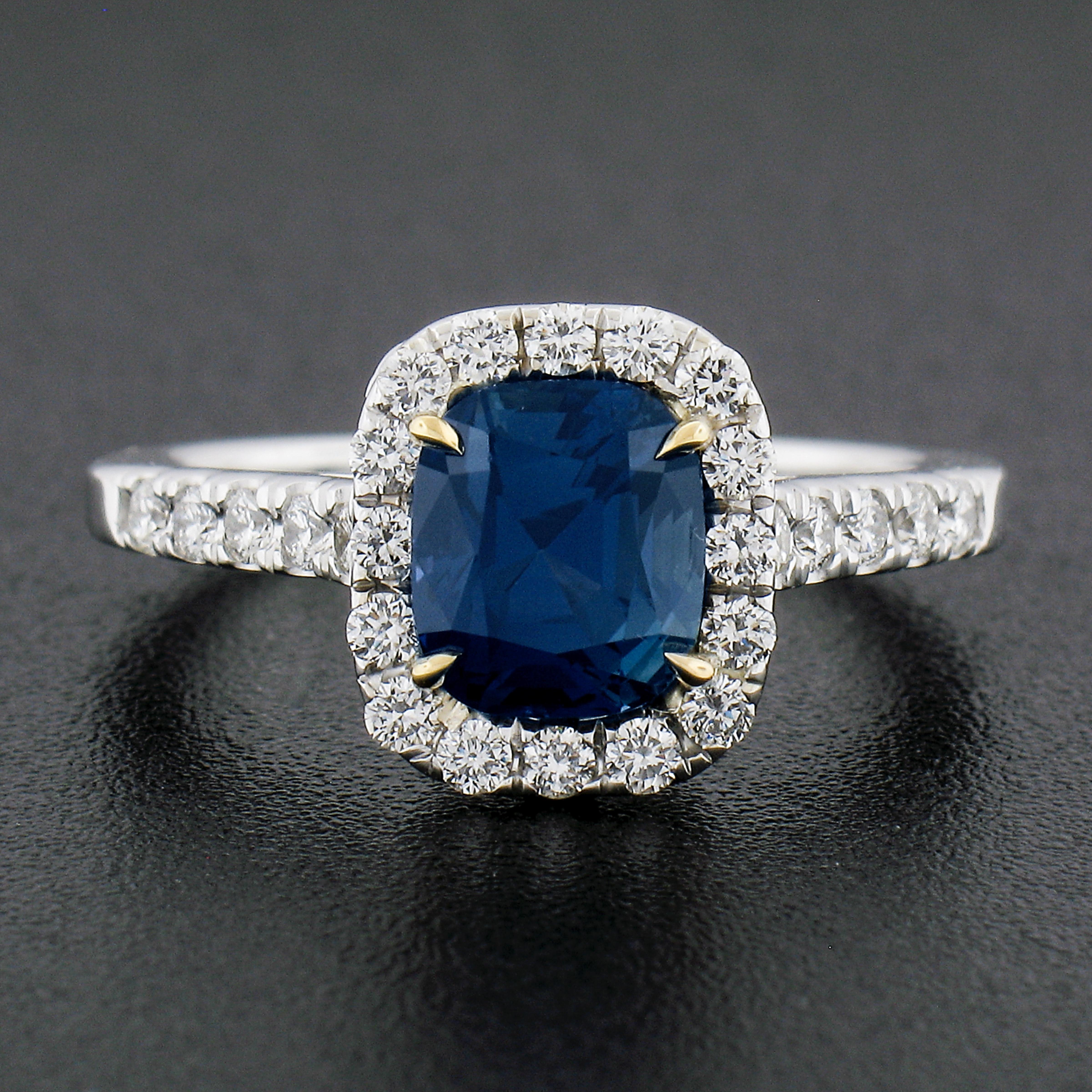 Cushion Cut New 14k Tt Gold 2.47ctw Gia No Heat Blue Sapphire & Diamond Engagement Ring For Sale