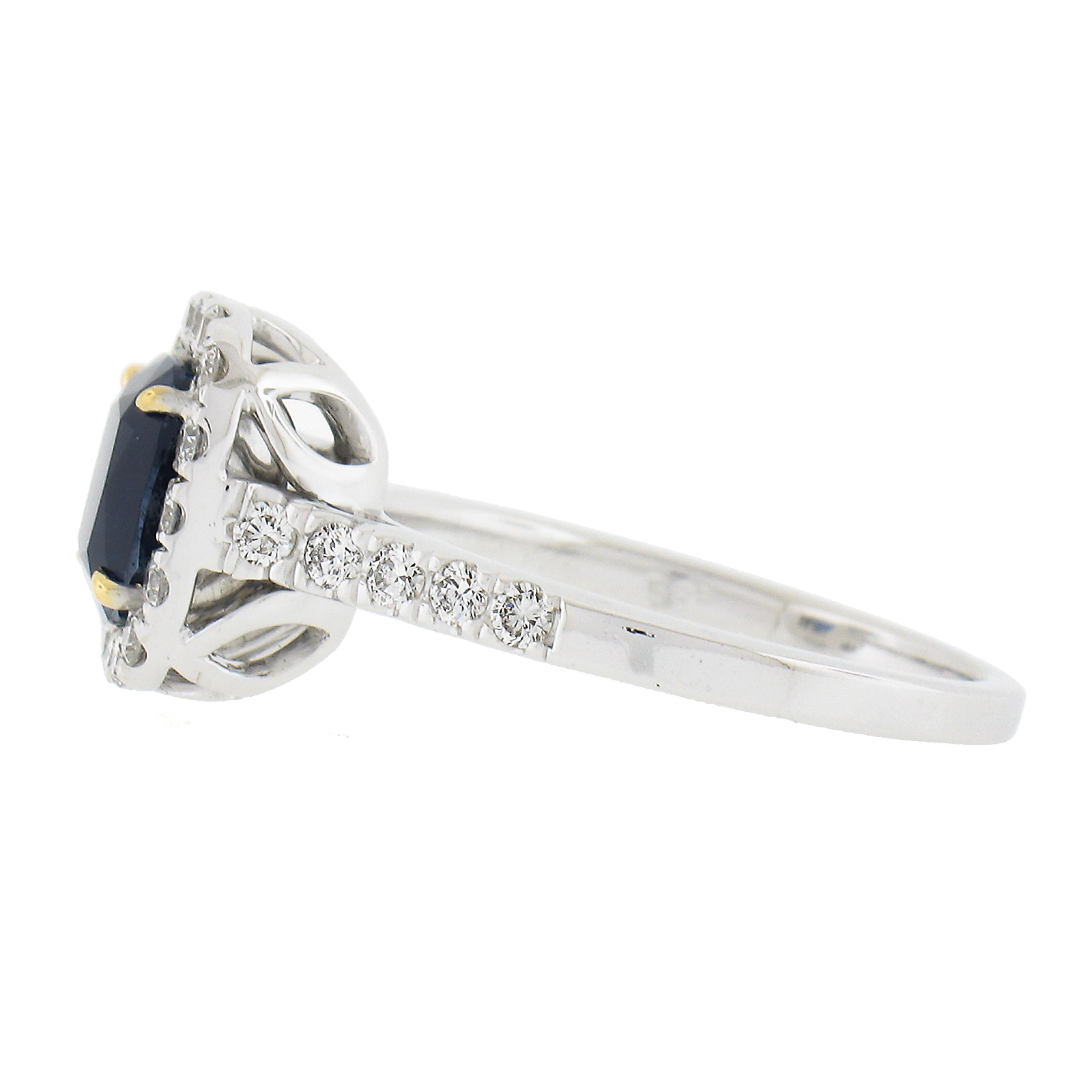 New 14k Tt Gold 2.47ctw Gia No Heat Blue Sapphire & Diamond Engagement Ring For Sale 1