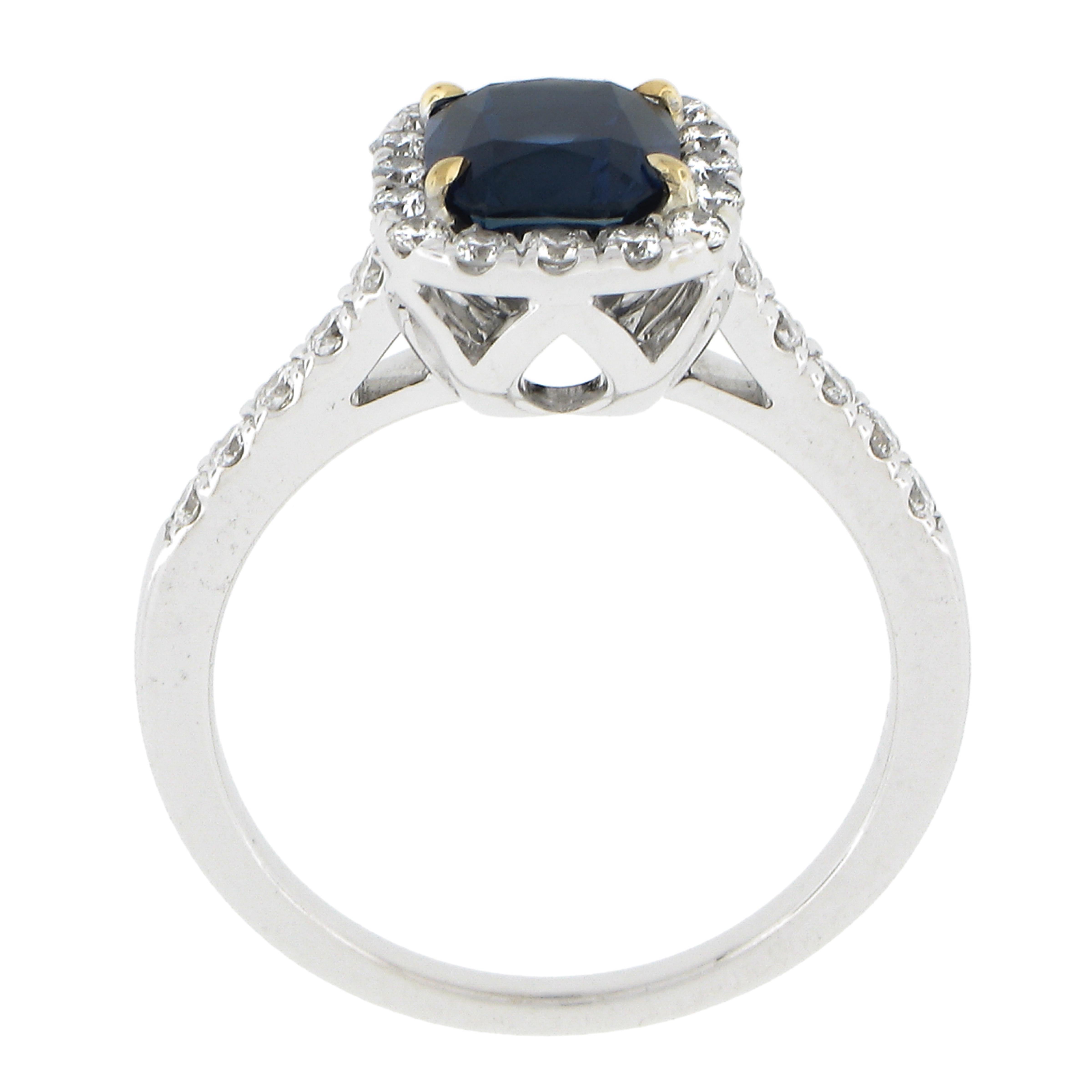 New 14k Tt Gold 2.47ctw Gia No Heat Blue Sapphire & Diamond Engagement Ring For Sale 3