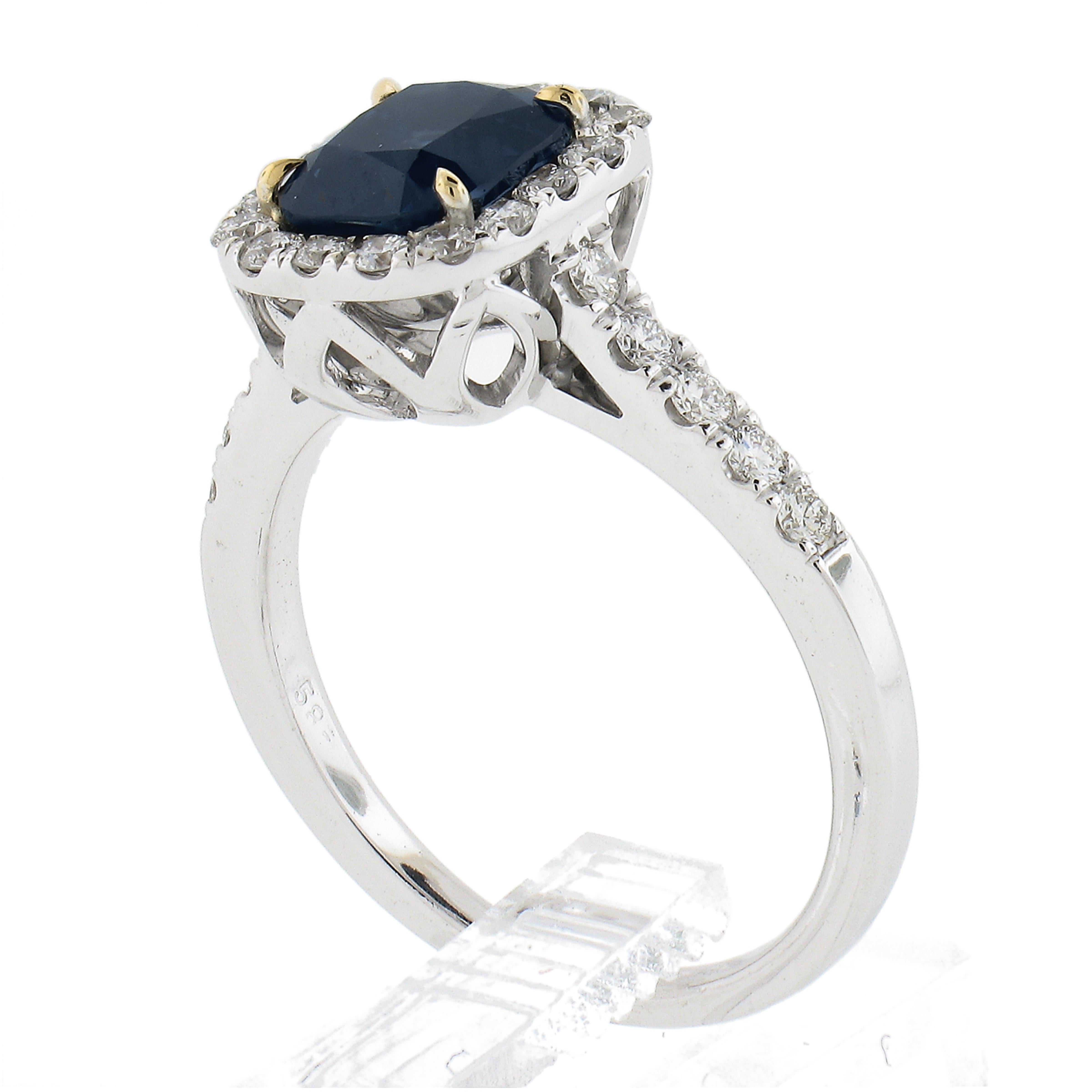 New 14k Tt Gold 2.47ctw Gia No Heat Blue Sapphire & Diamond Engagement Ring For Sale 4