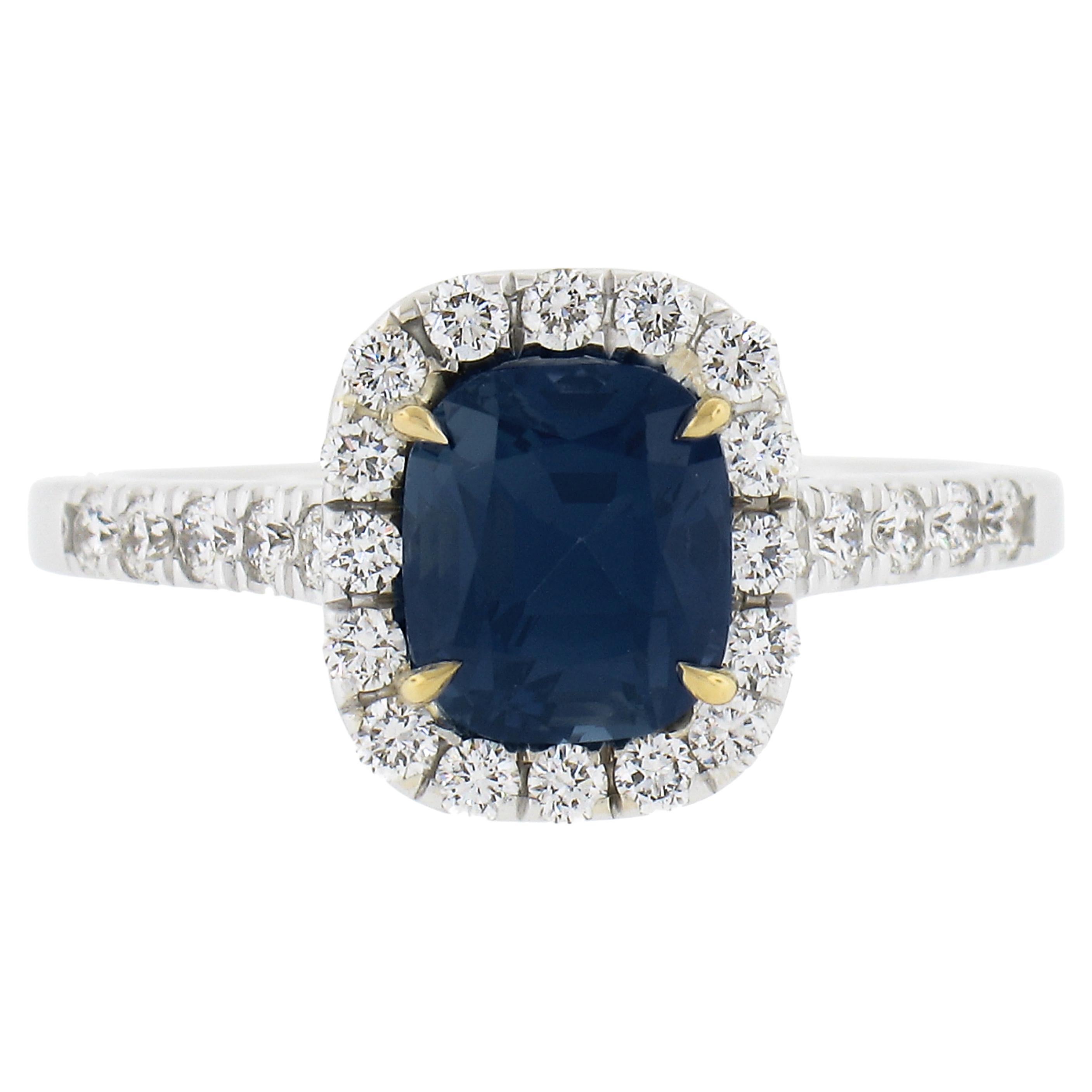 New 14k Tt Gold 2.47ctw Gia No Heat Blue Sapphire & Diamond Engagement Ring For Sale