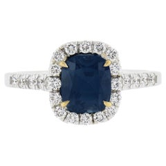 New 14k Tt Gold 2.47ctw Gia No Heat Blue Sapphire & Diamond Engagement Ring