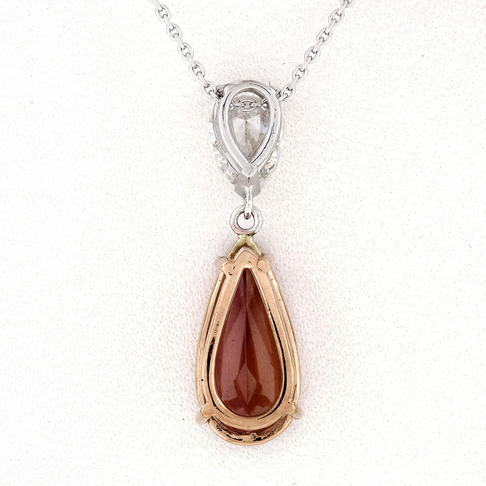 Women's or Men's 14k TT Gold GIA Pear Teardrop Orange Imperial Topaz Diamond Pendant Necklace