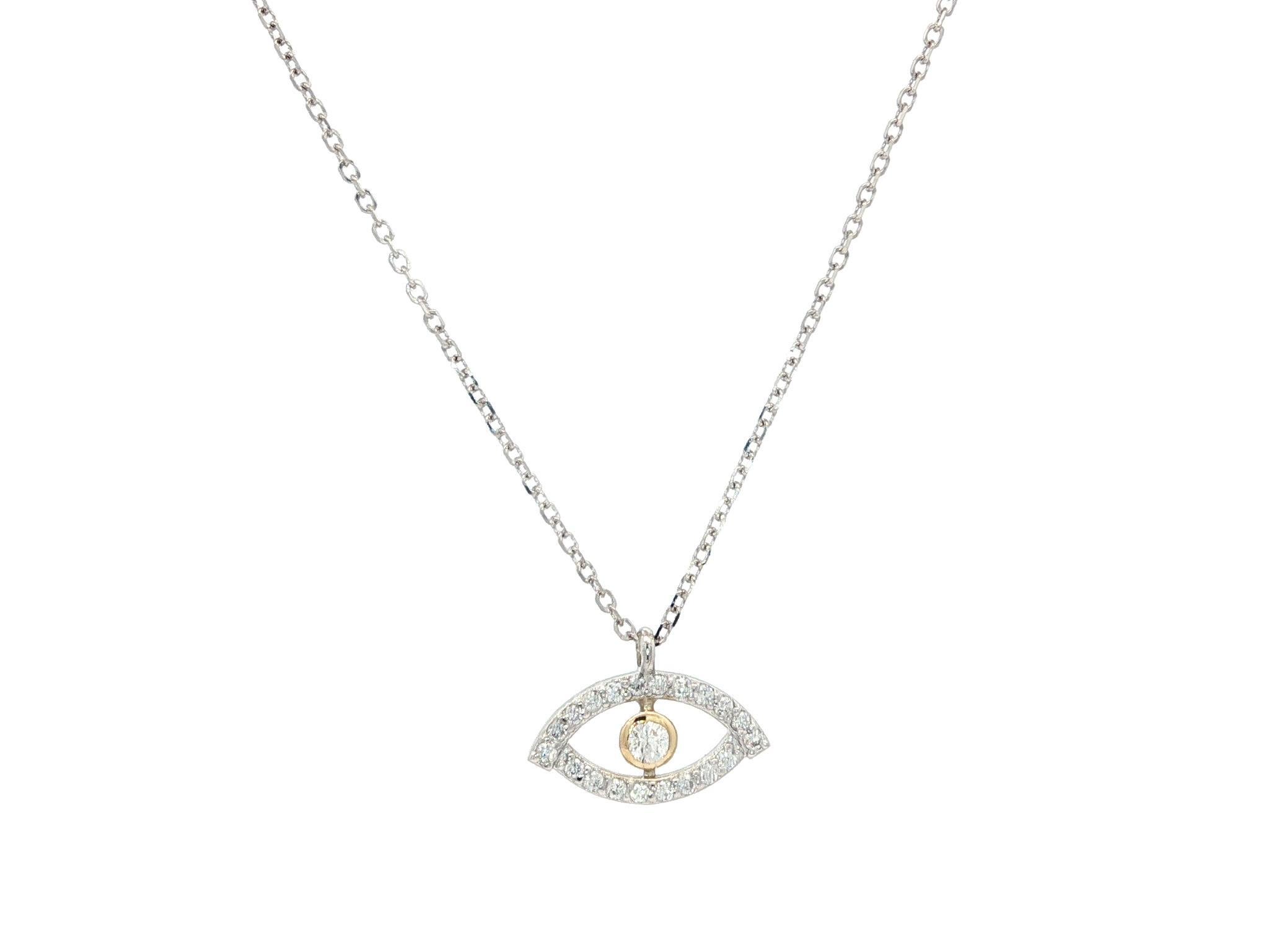 Taille brillant New 14k Two Tone Gold 0.11ct Diamond Evil Eye Slide Pendant Adjustable Necklace en vente
