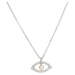 New 14k Oro bicolore 0,11ct Diamante Malocchio Ciondolo scorrevole Collana regolabile