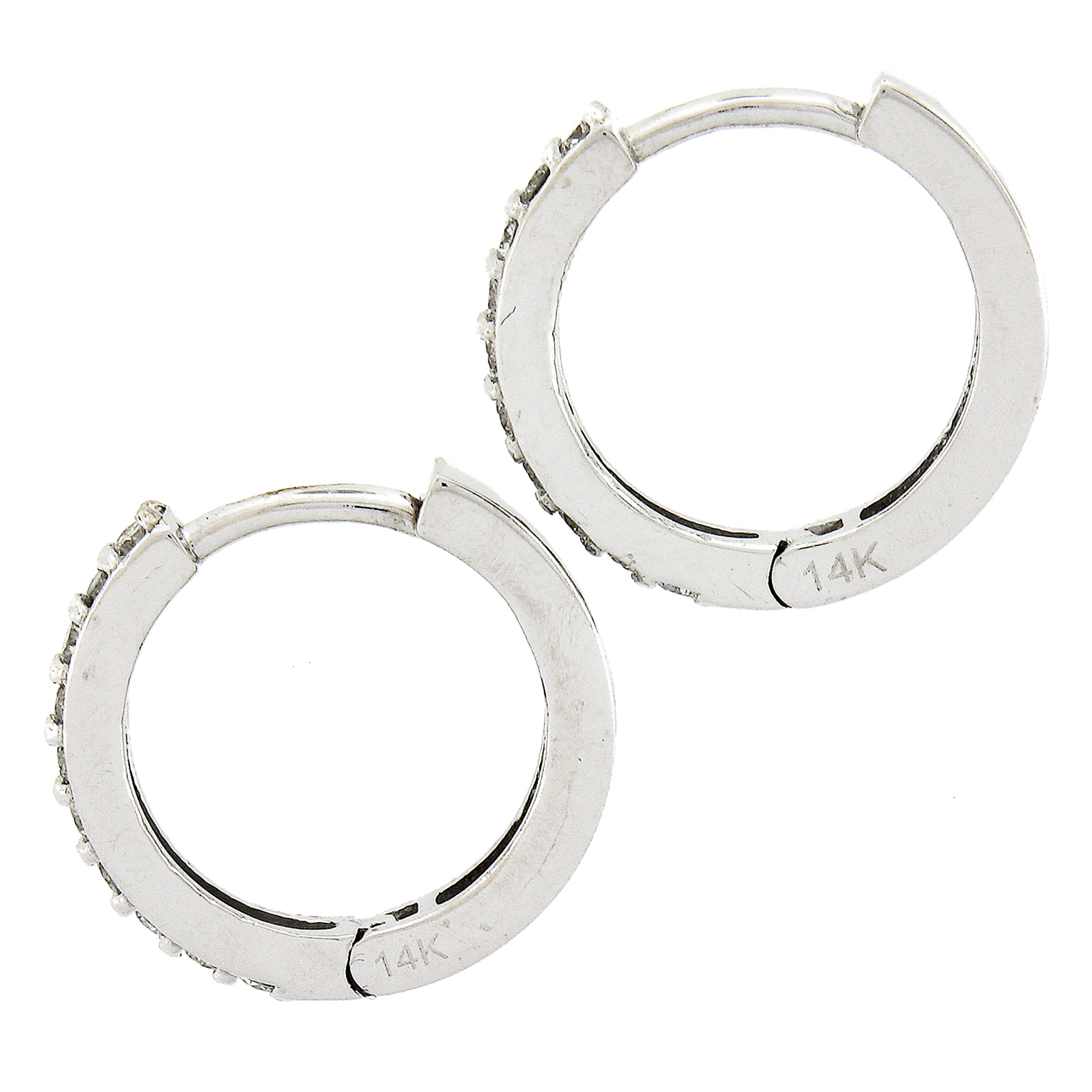 Round Cut NEW 14k White Gold 0.17ctw Prong Round Diamond Mini Petite Huggie Hoop Earrings For Sale