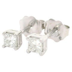 New 14k White Gold 0.32ctw Princess Square Cut Diamond Classic Stud Earrings