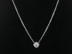 New 14k White Gold 0.33ct Round Bezel Diamond Solitaire Pendant Chain Necklace