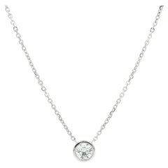 New 14k White Gold 0.33ct Round Bezel Diamond Solitaire Pendant Chain Necklace