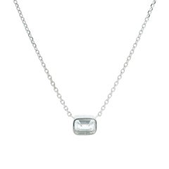 NEW 14k White Gold 0.33ctw Bezel Emerald Cut Diamond Pendant Necklace