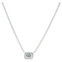 NEW 14k White Gold 0.33ctw Bezel Emerald Cut Diamond Pendant Necklace