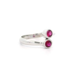 New 14k White Gold 0.44ctw Round Ruby Etched Milgrain Bypass Twin Band Ring