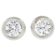 New 14k White Gold 0.48ctw Martini Bezel Round Brilliant Diamond Stud Earrings