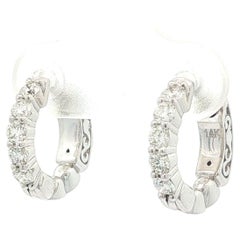 New 14k White Gold 0.50ctw F VS1 Classic Huggie Hoop Button Closure Earrings