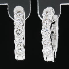 New 14k White Gold 0.51ctw Round Diamond Huggie Push Clasp Hoop Earrings (orecchini a cerchio)