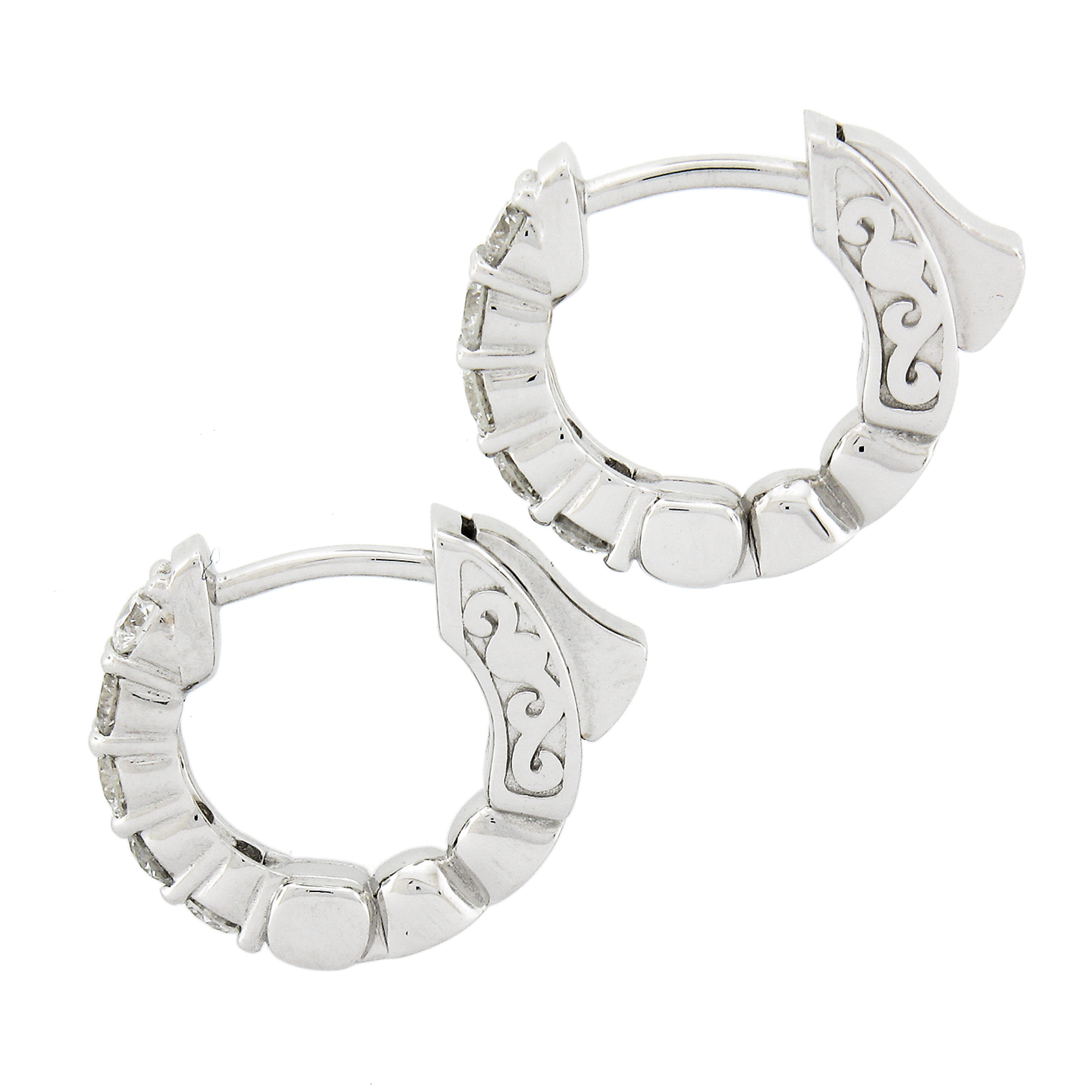 Women's New 14k White Gold 0.51ctw Round Diamond Huggie Push Clasp Hoop Earrings For Sale