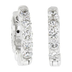 New 14k White Gold 0.51ctw Round Diamond Huggie Push Clasp Hoop Earrings