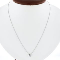 NEW 14k White Gold 0.55ct Round Bezel Diamond Solitaire Pendant Adjustable Chain