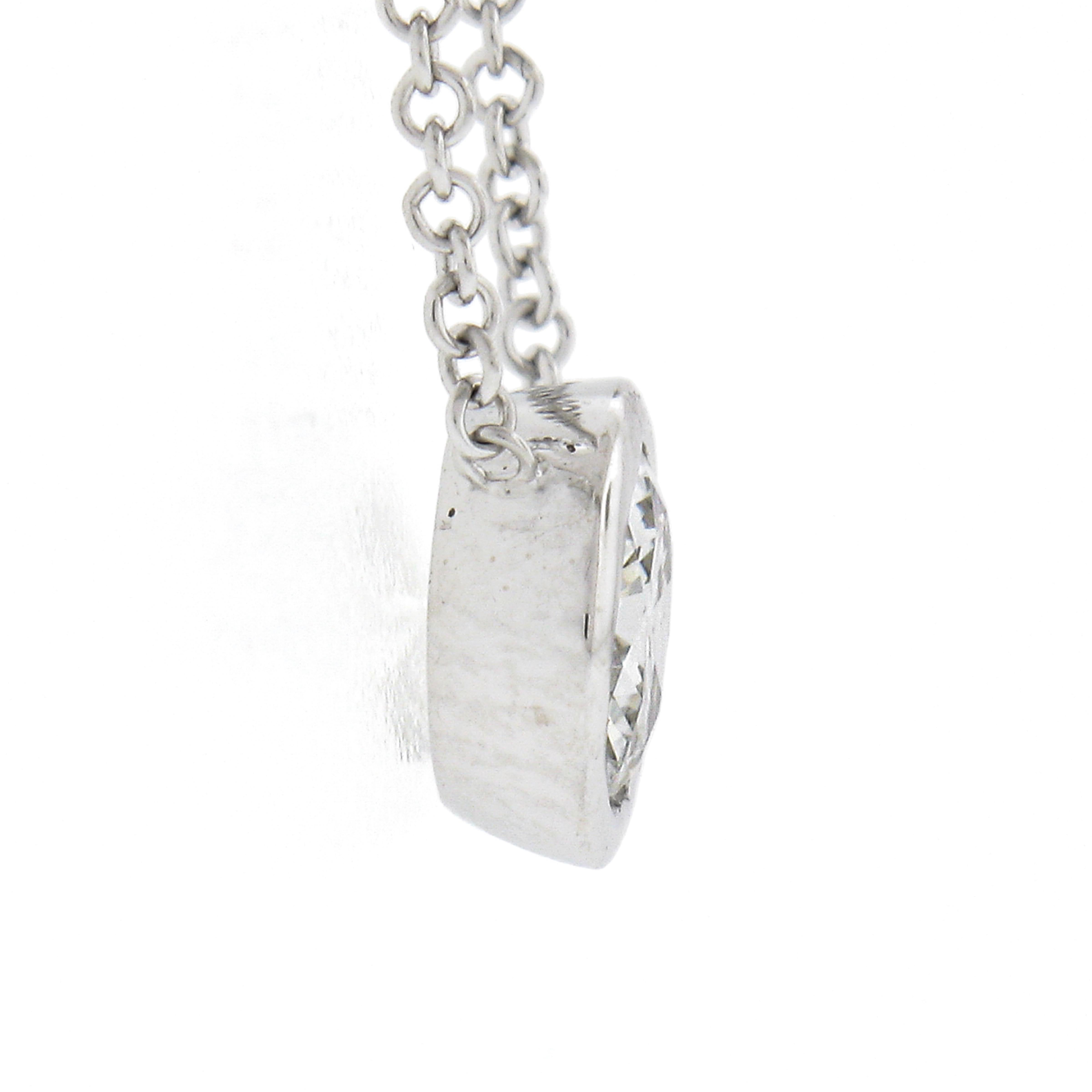 Women's NEW 14k White Gold 0.55ct Round Bezel Diamond Solitaire Pendant Adjustable Chain For Sale