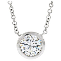 NUEVO Colgante Solitario Diamante Bisel Redondo Oro Blanco 14k 0.55ct Cadena Ajustable
