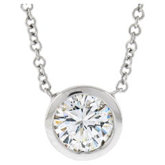 NEW 14k White Gold 0.55ct Round Bezel Diamond Solitaire Pendant Adjustable Chain